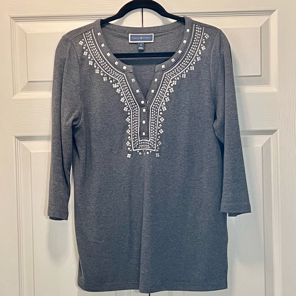 Karen Scott M 3/4 charcoal Blouse